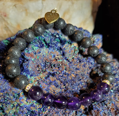 Amethyst Crystals with Lava Beads