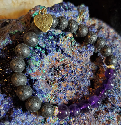 Amethyst Crystals with Lava Beads