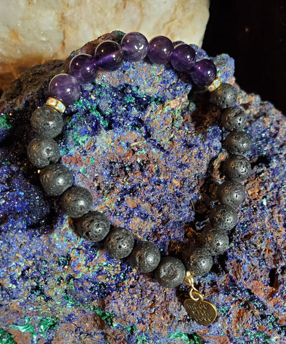 Amethyst Crystals with Lava Beads