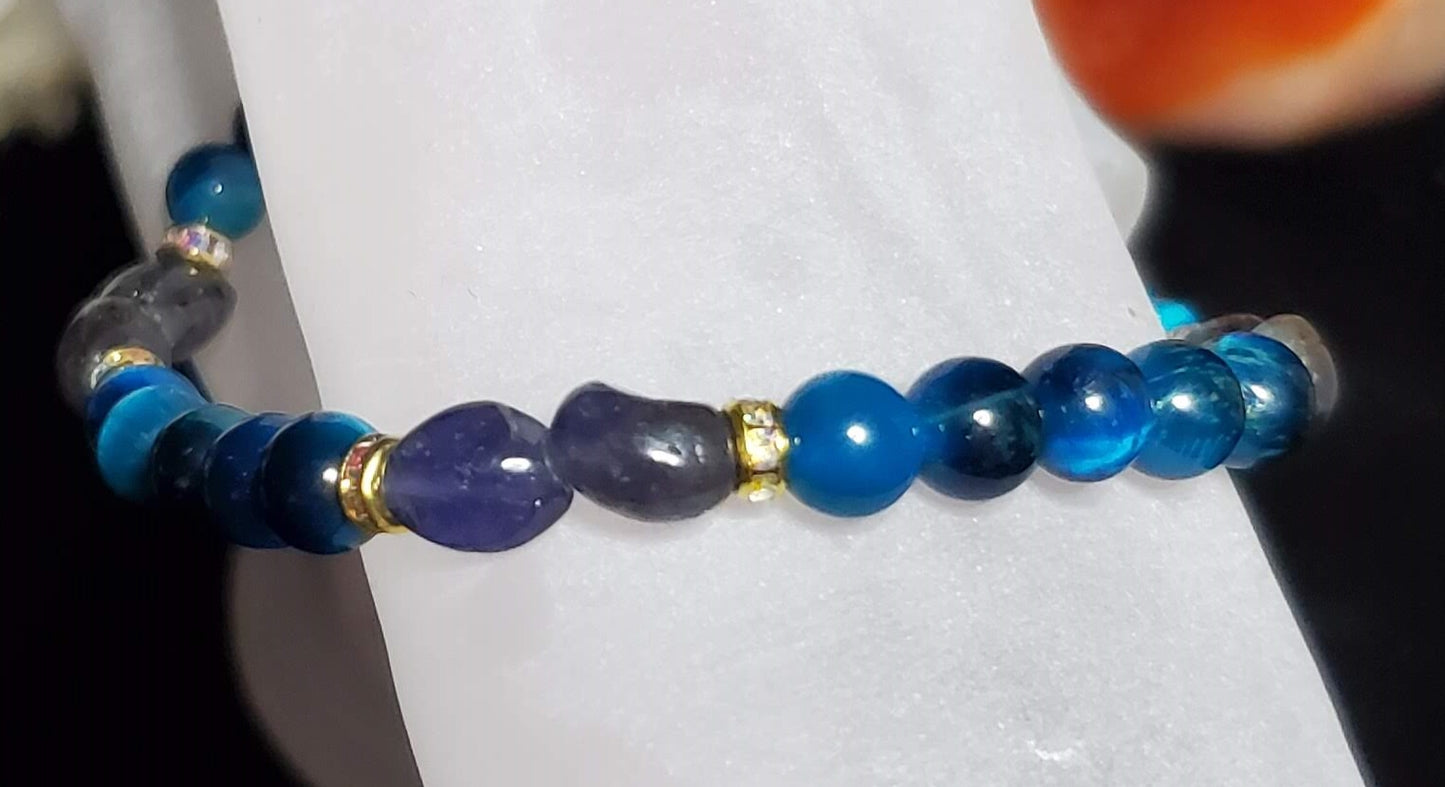 Blue Tigers Eye with Iolite Crystal Bracelet