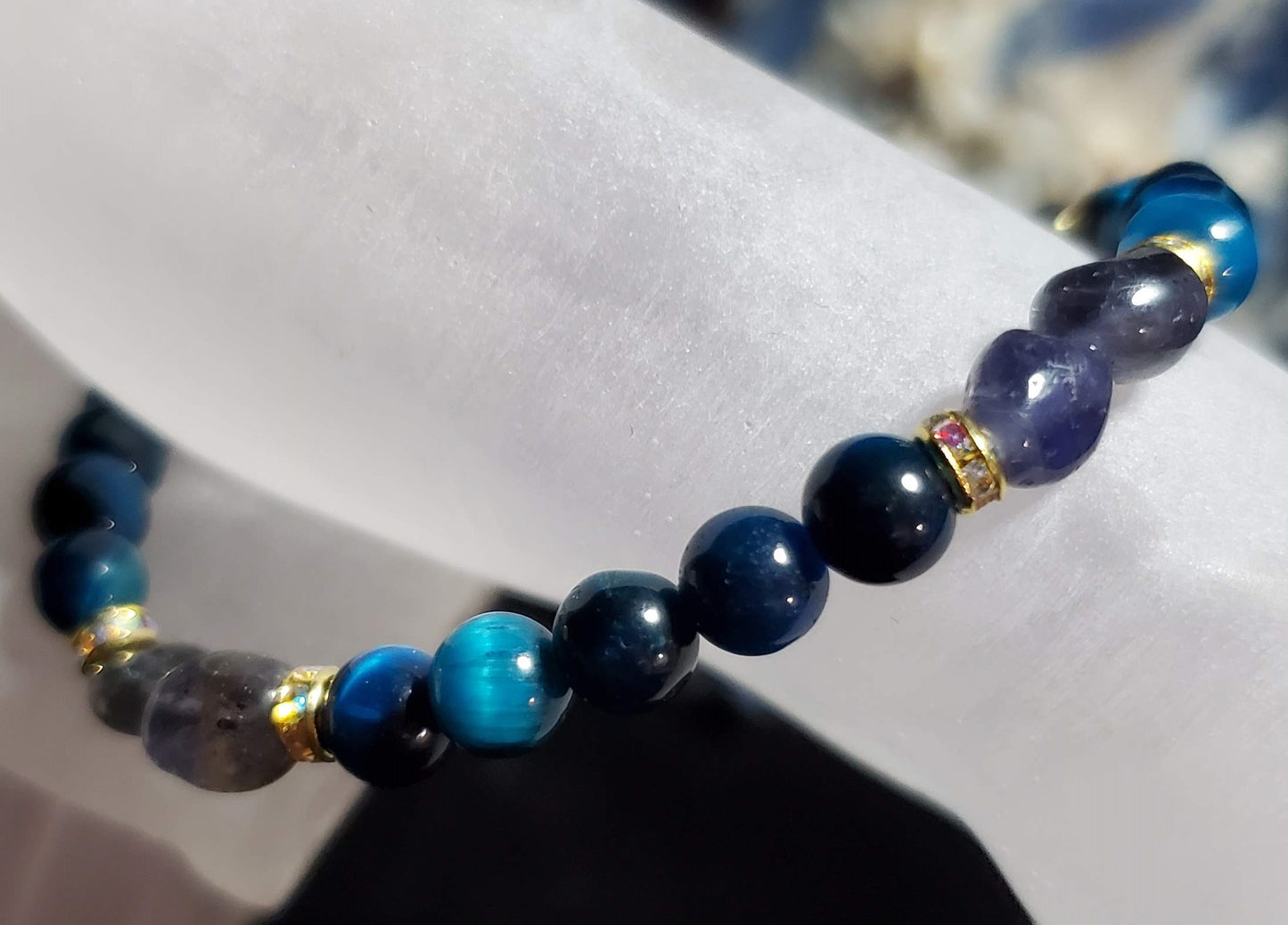 Blue Tigers Eye with Iolite Crystal Bracelet