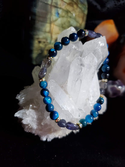 Blue Tigers Eye with Iolite Crystal Bracelet