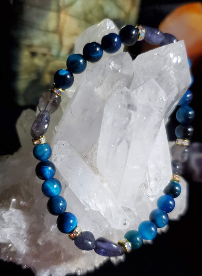 Blue Tigers Eye with Iolite Crystal Bracelet