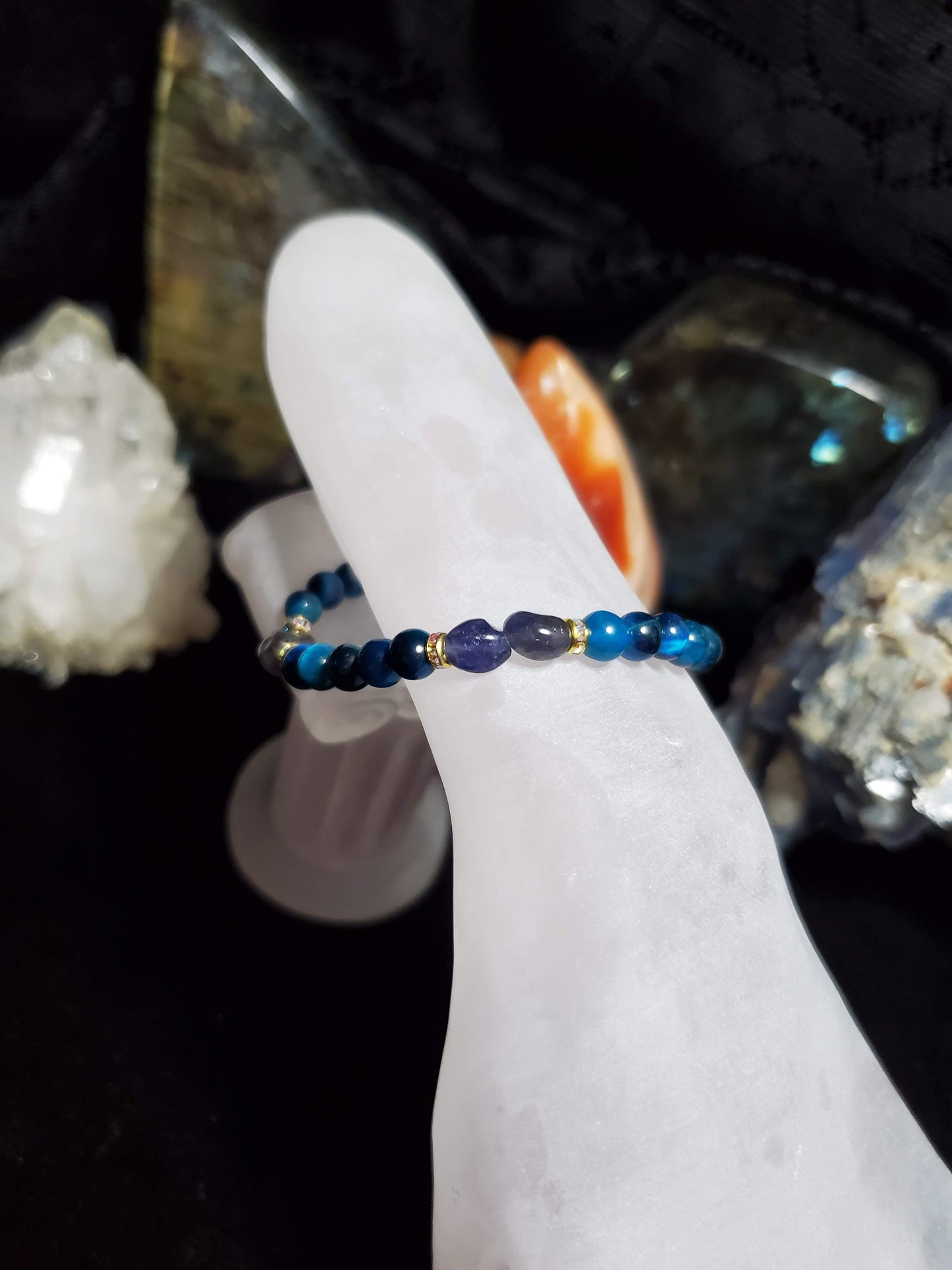 Blue Tigers Eye with Iolite Crystal Bracelet